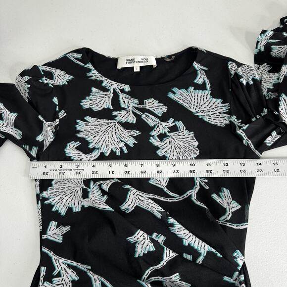 Diane von Furstenberg Faridah Dress Womens Small Black Floral Mesh Wrap Cocktail - Picture 10 of 15